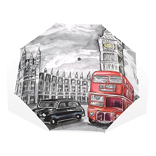 Regenschirm Vintage London City Bus Big Ben Winddicht 3 Falten Regenschirm für Damen Herren Mädchen Jungen Unisex Ultraleicht Outdoor Reise Kompakt Regenschirm von TropicalLife