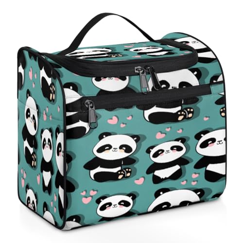 Reise-Make-up-Tasche mit Herz-Panda-Motiv für Damen, Herren, Mädchen, Jungen, Cutes Panda, 11,2 l, Kulturbeutel, Kulturbeutel, zum Aufhängen, Kosmetik-Organizer, Duschtasche, farbe, 11.2L, von TropicalLife