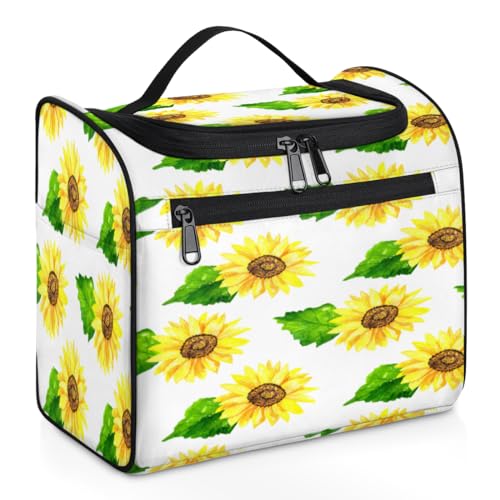 Reise-Make-up-Tasche mit Sonnenblumenblättern, für Damen, Herren, Mädchen, Jungen, Sonnenblumen-Muster, 11,2 l, Kulturbeutel, Kulturbeutel, Kulturbeutel, Kosmetik-Organizer, Duschtasche, farbe, 11.2L, von TropicalLife