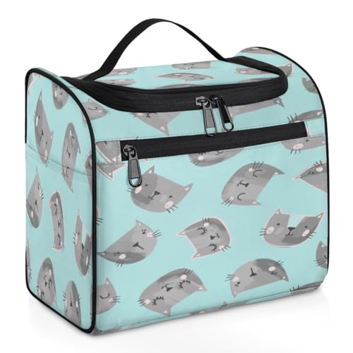 Reise-Make-up-Tasche mit grauer Katze, für Damen, Herren, Mädchen, Jungen, süße Katze, 11,2 l, Kulturbeutel, Kulturbeutel, Kulturbeutel, Kulturbeutel, Kosmetik-Organizer, Duschtasche, farbe, 11.2L, von TropicalLife