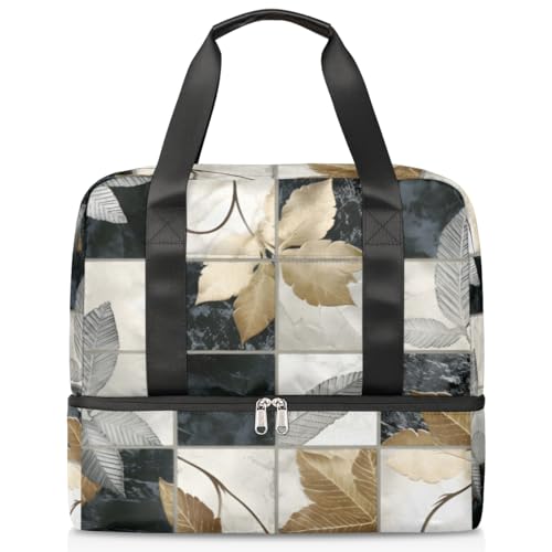 Reisetasche für Herren, Damen, Mädchen, Jungen, 21 l, Wochenendtasche, nass getrennt, Sporttasche, Fitnessstudio, Reisen, Wochenendtasche, Blattkunst, karierter Marmor, farbe, 21L, Reisetasche von TropicalLife