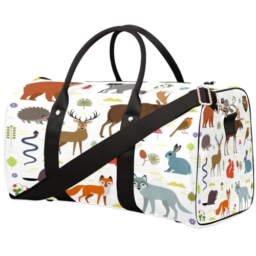 Reisetasche mit Tiermotiven für Damen, Herren, Kinder, Mädchen, Jungen, Tiere, Hirsch, Bär, Kaninchen, 22,7 l, Wochenende, Übernachtung, Schultertasche, Gepäcktasche für Sport, Fitnessstudio, Reisen, von TropicalLife