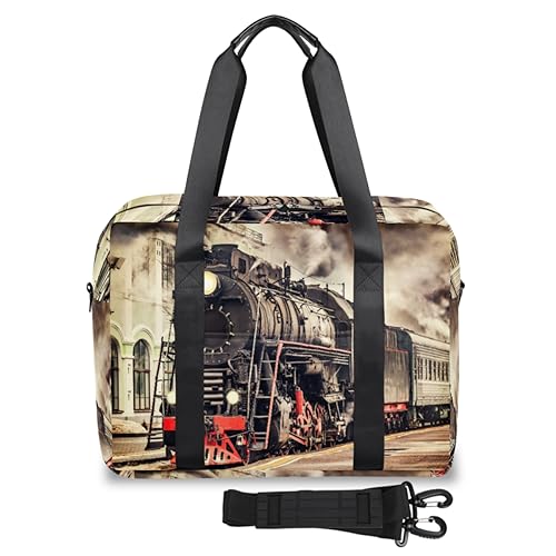 Retro Dampflok Reise Duffel Taschen für Damen Herren Zug Muster Wochenende Übernachtung Tasche 32L Große Kabine Holdall Tote Bag für Reisen Sport Gym, farbe, 32 L, Taschen-Organizer von TropicalLife