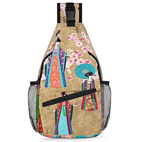 Retro Japan Thema Sling Rucksack Herren Damen Japan Umhängetasche Schultertasche für Reisen Wandern Freizeit Tagesrucksack Rucksack, multi, 35,6 cm, Sling Rucksack von TropicalLife