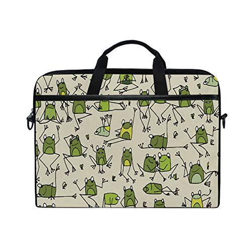 Rootti Laptoptasche Lustiges Frosch-Muster Laptop Schultertasche Griff Canvas Notebook Aktentasche Computer Sleeve mit verstellbarem Schultergurt für 35,6 bis 39,1 cm von TropicalLife