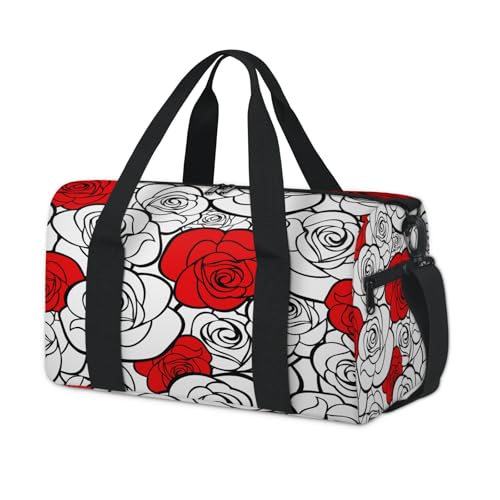 Rose Sporttasche mit Rosenmotiv, für Kinder, Mädchen, Jungen, Damen, Herren, Schwarz und Weiß von TropicalLife