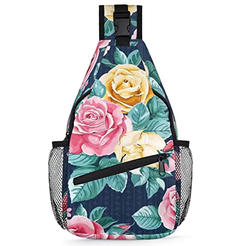 Rosenmuster, Schultertasche, für Herren und Damen, Rosen, Blume, Umhängetasche, für Reisen, Wandern, lässiger Tagesrucksack, Rucksack, multi, 35,6 cm, Sling Rucksack von TropicalLife