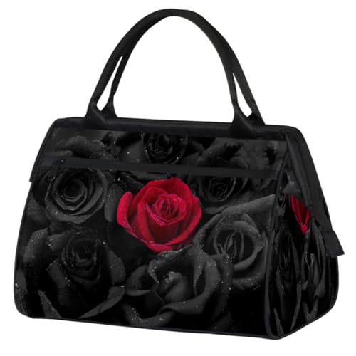 Roses Travel Duffel Bag for Women Men 24L, Black Red Roses Weekend Bag Sports Tote Gym Travel Weekender Bag, farbe, (24L) UK, Taschen-Organizer von TropicalLife