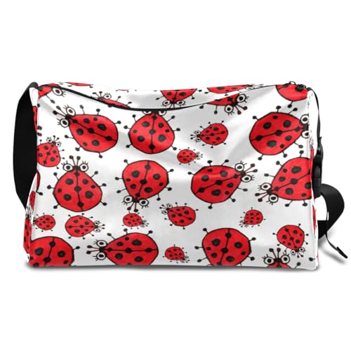 Rote Marienkäfer Lustige Leder Duffle Bag für Mann Frau Jungen Mädchen Ladybug Wochenende Übernachtung Sport Gym Tasche Reisetasche Single Shoulder Crossbody Handtasche, farbe, 18.5L, von TropicalLife