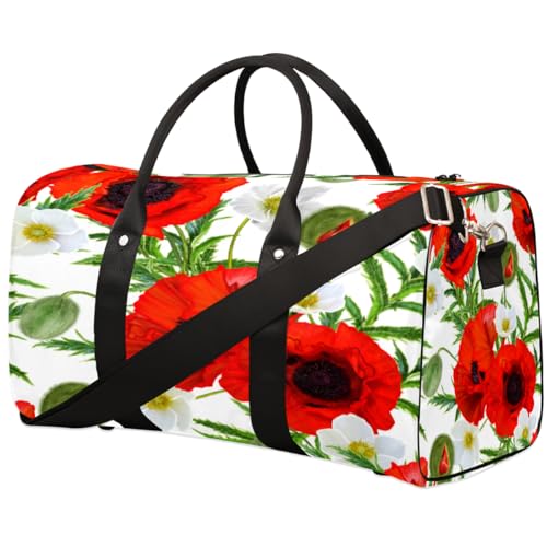 Rote Mohnblumen-Reisetasche für Damen, Herren, Kinder, Mädchen, Jungen, Mohnblumen, 22,7 l, Wochenendtasche, Übernachtungstasche, Schultertasche, Gepäcktasche für Sport, Fitnessstudio, Reisen, farbe, von TropicalLife