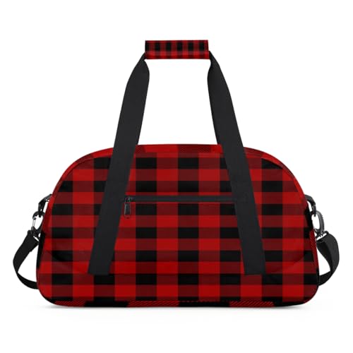 Roter Buffalo Plaid Sport Duffel Bag für Damen Herren Plaid 24L Wochenende Übernachtung Tasche Tote Holdall Reise Gym Bag für Kinder Mädchen Jungen, farbe, (24L) UK, Taschen-Organizer von TropicalLife