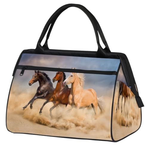 Run Horse Sand Reisetasche für Damen und Herren, 24 l, Pferde-Wochenendtasche, Sporttasche, Fitnessstudio, Reisen, Übernachtung, Wochenendtasche, farbe, (24L) UK, Taschen-Organizer von TropicalLife