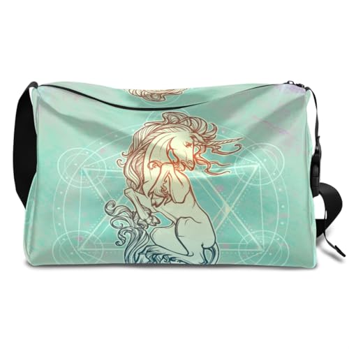 Sacred Unicorn Leder Duffle Bag für Mann Frau Jungen Mädchen Einhorn Pferd Wochenende Übernachtung Sport Gym Bag Reisetasche Single Shoulder Crossbody Handtasche, farbe, 18.5L, Taschen-Organizer von TropicalLife