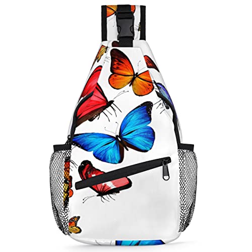 Schmetterlinge Sling Rucksack Herren Damen Tier Schmetterlinge Crossbody Schulter Brusttasche für Reisen Wandern Freizeit Tagesrucksack Rucksack, multi, 35,6 cm, Sling Rucksack von TropicalLife