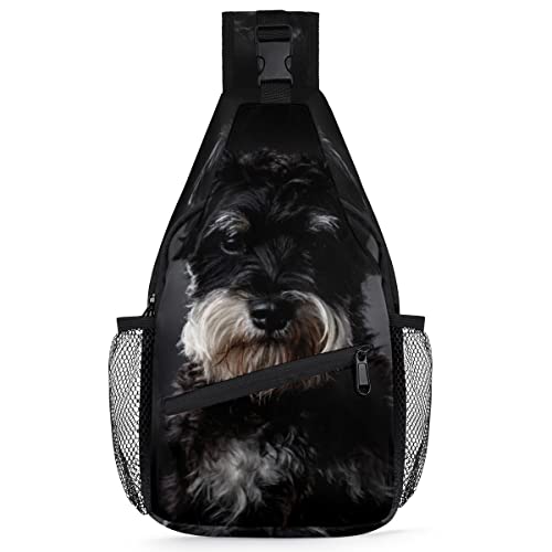 Schnauzer Hunde-Schulter-Rucksack für Herren und Damen, niedlicher Hund, Umhängetasche für Reisen, Wandern, lässiger Tagesrucksack, Rucksack, multi, 35,6 cm, Sling Rucksack von TropicalLife