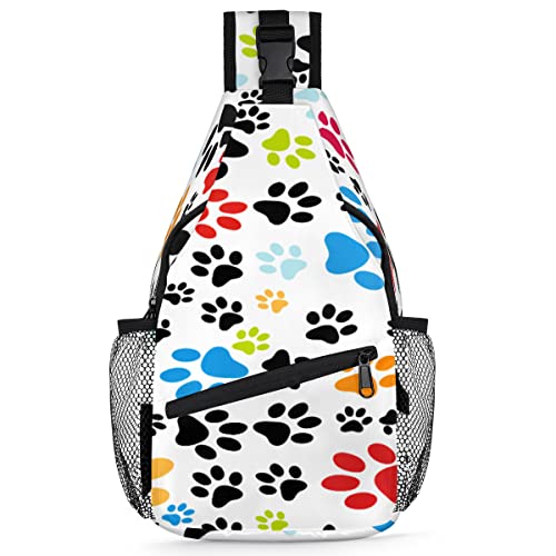 Schultertasche mit Katzenpfoten-Druck, für Herren, Damen, Hundepfoten, Umhängetasche, Brusttasche für Reisen, Wandern, lässiger Tagesrucksack, Rucksack, multi, 35,6 cm, Sling Rucksack von TropicalLife