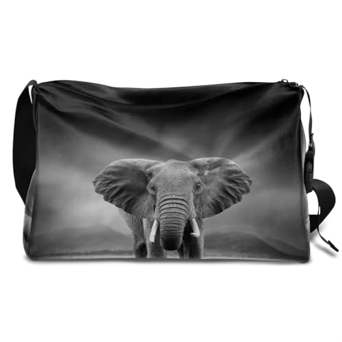 Schwarz Weiß Elefant Leder Duffle Bag für Mann Frau Jungen Mädchen Elefant Wochenende Übernachtung Sport Turnbeutel Reisetasche Single Shoulder Crossbody Handtasche, farbe, 18.5L, Taschen-Organizer von TropicalLife