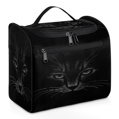 Schwarze Reise-Make-up-Tasche für Damen, Herren, Mädchen, Jungen, Katzen-Design, 11,2 l, Kulturbeutel, Kulturbeutel, zum Aufhängen, Kosmetik-Organizer, Duschtasche, farbe, 11.2L, Taschen-Organizer von TropicalLife