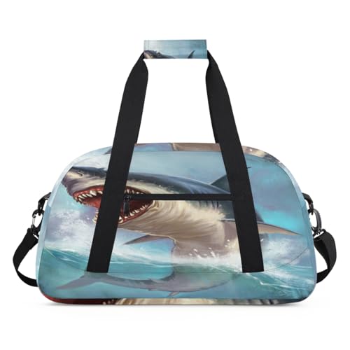 Sea Shark Sporttasche für Damen und Herren, toller weißer Hai, 24 l, Wochenend-Übernachtungstasche, Tragetasche, Reisetasche, Turnbeutel für Kinder, Mädchen, Jungen, farbe, (24L) UK, Taschen-Organizer von TropicalLife