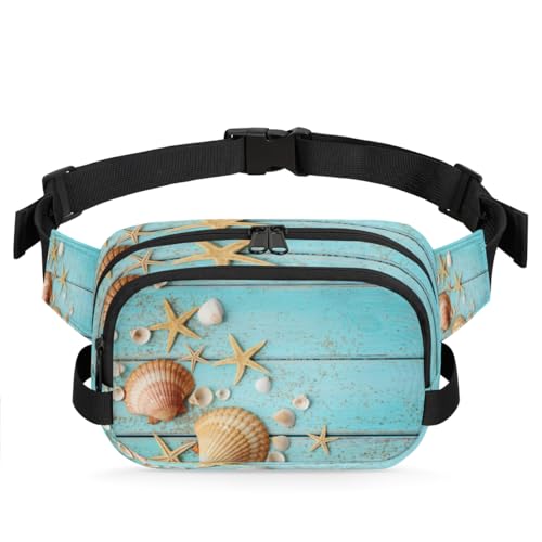 Seashells Bauchtasche für Damen, Herren, Mädchen, Jungen, Kinder, Muscheln, Blau, gewickelte Bauchtasche, Laufen, Sport, Wandern, Geldbörse, Gürteltasche, farbe, XL, Taschen-Organizer von TropicalLife