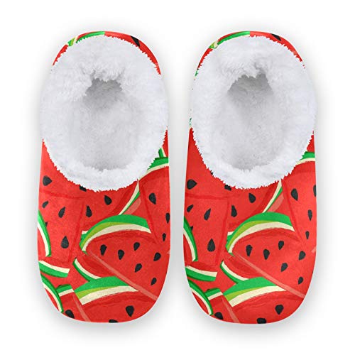 TropicalLife Slice Fruit Watermelon Pattern Women Men Closed Back House Slippers Comfort Coral Fleece Fuzzy Feet Slippers Home Shoes for Indoor Outdoor von TropicalLife