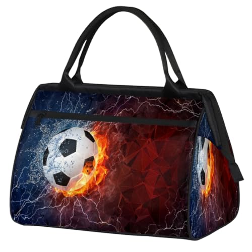 Soccer Travel Duffel Bag for Women Men 24L, Soccer Fire and Water Weekend Bag Sports Tote Gym Travel Weekender Bag, farbe, (24L) UK, Taschen-Organizer von TropicalLife