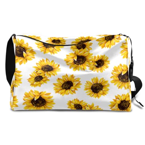 Sonnenblumen-Muster Leder Duffle Bag für Mann Frau Jungen Mädchen, Sonnenblume Design Wochenende Übernachtung Sport Gym Tasche Reisetasche Single Shoulder Crossbody Handtasche, farbe, 18.5L, von TropicalLife