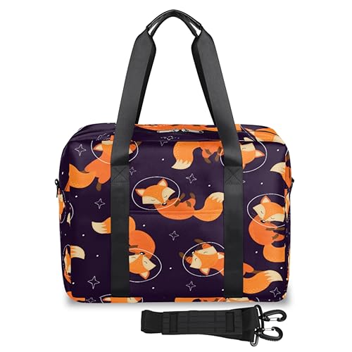 Space Fox Pattern Travel Duffel Bags for Women Men Fox Cute Weekend Overnight Bag 32L Large Cabin Holdall Tote Bag for Travel Sports Gym, farbe, 32 L, Taschen-Organizer von TropicalLife