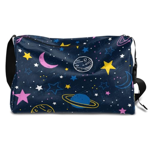 Space Planets Sterne Leder Duffle Bag für Mann Frau Jungen Mädchen Weltraum Galaxy Wochenende Übernachtung Sport Gym Bag Reisetasche Single Shoulder Crossbody Handtasche, farbe, 18.5L, von TropicalLife