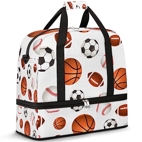 Sports Designs Reisetasche für Damen Herren Sport Baseballs 47L Wochenendtasche mit Trolley Ärmel Schultertasche Faltbare Nass Getrennte Sport Reisetasche, multi, 47L, Reisetasche von TropicalLife