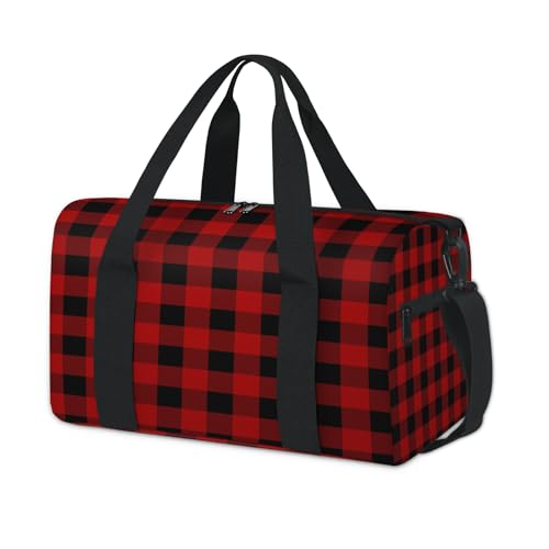 Sporttasche, kariert, Rot, Büffelkariert, Weihnachten, Wochenende, Übernachtung, Reisetasche, Reisetasche, für Kinder, Mädchen, Jungen, Damen, Herren von TropicalLife