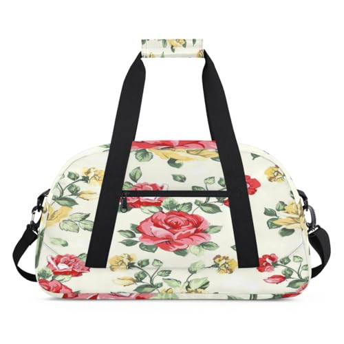 Sporttasche für Damen und Herren, Retro-Blume, Vintage-Blume, 24 l, für Wochenende, Übernachtungstasche, Reisetasche, Turnbeutel für Kinder, Mädchen, Jungen, farbe, (24L) UK, Taschen-Organizer von TropicalLife