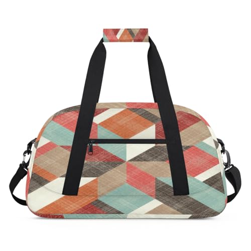 Sporttasche für Damen und Herren, Retro-Stil, geometrisches Muster, geometrisch, 24 l, für Wochenende, Übernachtungstasche, Reisetasche, Turnbeutel für Kinder, Mädchen, Jungen, farbe, (24L) UK, von TropicalLife