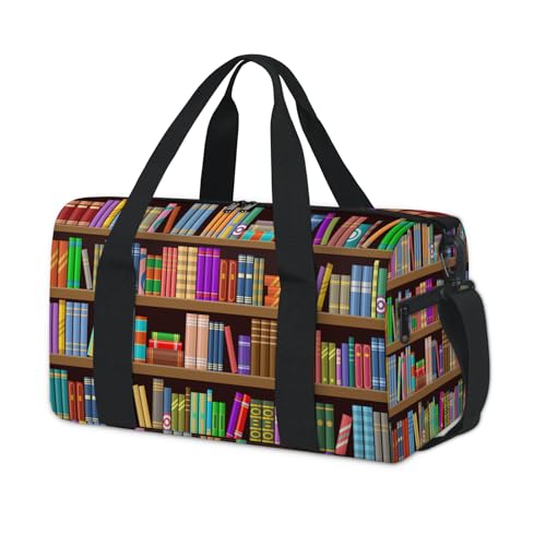 Sporttasche mit Bücherregal-Bücher-Design, Wochenende, Übernachtung, Reisetasche, Reisetasche, für Kinder, Mädchen, Jungen, Damen, Herren Sporttasche mit Bücherregal-Bücher-Design, Wochenende, Übernachtung, Reisetasche, Reisetasche, für Kinder, Mädchen, Jungen, Damen, Herren von TropicalLife
