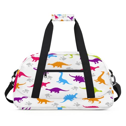 Sporttasche mit Dinosaurier-Motiv, buntes Muster, für Damen und Herren, Dinosaurier, 24 l, Wochenend-Übernachtungstasche, Tragetasche, Reisetasche, Turnbeutel für Kinder, Mädchen, Jungen, farbe, (24L) von TropicalLife