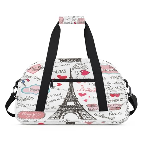 Sporttasche mit Paris-Motiv, für Damen und Herren, Pariser Eiffelturm, 24 l, Wochenend-Übernachtungstasche, Tragetasche, Reisetasche, Turnbeutel für Kinder, Mädchen, Jungen, farbe, (24L) UK, von TropicalLife