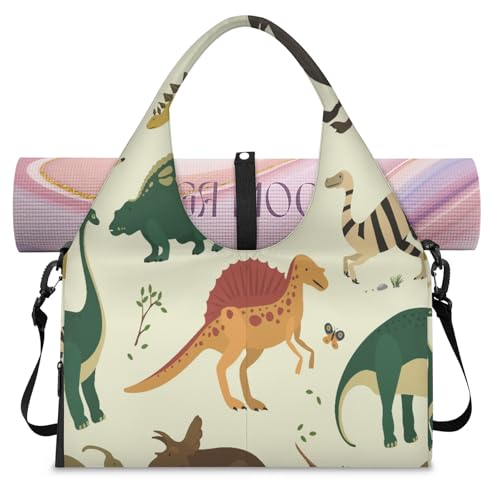 Sporttasche mit niedlichem Dinosaurier-Druck, für Damen und Herren, tropischer Dinosaurier, Wochenende, Übernachtung, Tasche mit Schuhfach, Schultertasche, Gepäcktasche für Yoga, Fitnessstudio, von TropicalLife