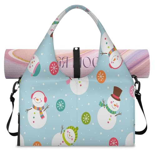 Sporttasche mit niedlichem Schneemann und Schneeflocken, für Damen und Herren, Weihnachten, Wochenende, Übernachtung, Tasche mit Schuhfach, Schultertasche, Gepäcktasche für Yoga, Fitnessstudio, von TropicalLife