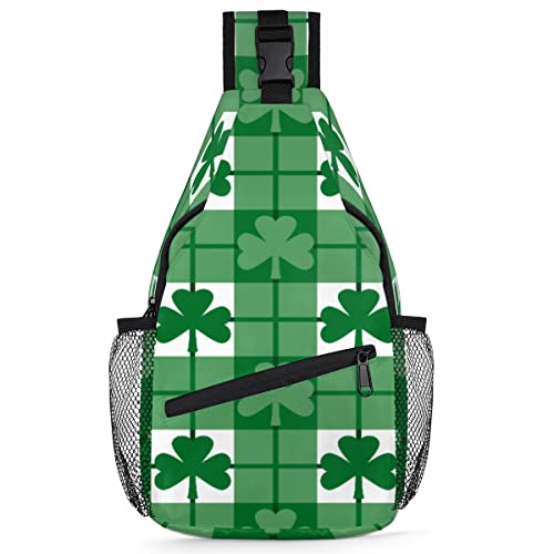 St Patricks Day Plaid Sling Rucksack Herren Damen Grün Plaid Crossbody Schultertasche für Reisen Wandern Freizeit Tagesrucksack Rucksack, multi, 35,6 cm, Sling Rucksack von TropicalLife