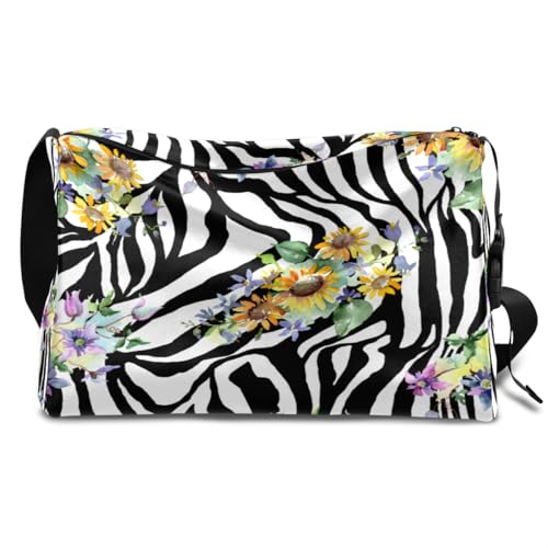 Sunflowers Zebra Print Leder Duffle Bag für Mann Frau Jungen Mädchen Zebra Tiger Wochenende Übernachtung Sport Gym Bag Reisetasche Single Shoulder Crossbody Handtasche, farbe, 18.5L, Taschen-Organizer von TropicalLife