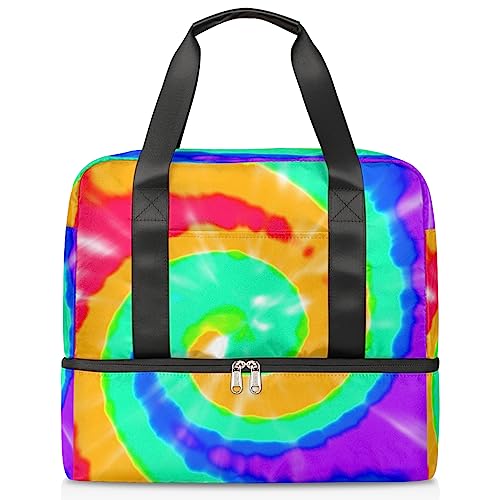 Tie Dye Rainbow Travel Duffel Bag for Men Women 21L Tie Dye Weekend Bag Wet Separated Sports Tote Gym Travel Weekender Bag, multi, 21L, Reisetasche von TropicalLife