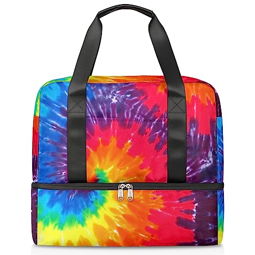 Tie Dye Reisetasche 21L Abstrakte Batikfärbung Wochenendtasche Nass Getrennte Sporttasche Gym Reisetasche für Männer Frauen Weekender Tasche, multi, 21L, Reisetasche von TropicalLife