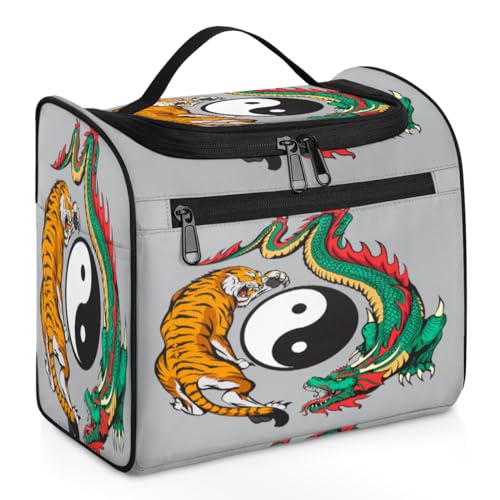 Tiger Dragon Yin Yang Reise-Make-up-Tasche für Damen, Herren, Mädchen, Jungen, Tiger, 11,2 l, Kulturbeutel, Kulturbeutel, Kulturbeutel, Kosmetik-Organizer, Duschtasche, farbe, 11.2L, Taschen-Organizer von TropicalLife