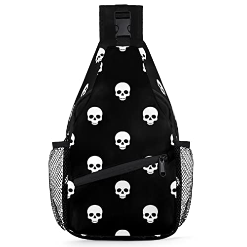 Totenkopf-Rucksack für Herren und Damen, Totenkopf-Design, Umhängetasche, Brusttasche für Reisen, Wandern, lässiger Tagesrucksack, Rucksack, multi, 35,6 cm, Sling Rucksack von TropicalLife