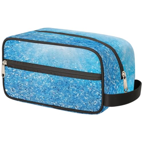 Tragbare Reise Kulturbeutel Abstrakt Blau Glitzer Make-up Organizer Tasche Waschbeutel Große Toilettenartikel Kosmetik Fall für Frauen Männer Mädchen Junge, mehrfarbig, 10.5x4.4x5.3inch von TropicalLife