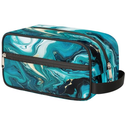 Tragbare Reise Kulturbeutel Abstrakt Blaugrün Blau Marmor Druck Make-up Organizer Tasche Waschbeutel Große Toilettenartikel Kosmetik Fall für Frauen Männer Mädchen Junge, mehrfarbig, 10.5x4.4x5.3inch von TropicalLife