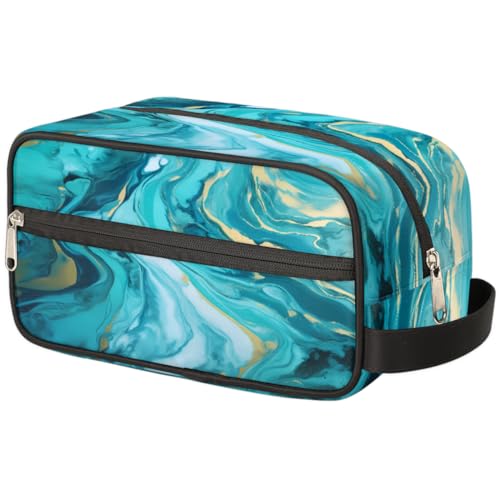 Tragbare Reise Kulturbeutel Abstrakt Blaugrün und Blau Marmor Druck Make-up Organizer Tasche Waschtasche Große Toilettenartikel Kosmetik Fall für Frauen Männer Mädchen Junge, mehrfarbig, von TropicalLife