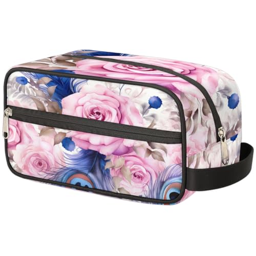 Tragbare Reise Kulturbeutel Blume Pfau Vogel Feder Make-up Organizer Tasche Waschbeutel Große Toilettenartikel Kosmetikkoffer für Frauen Männer Mädchen Jungen, mehrfarbig, 10.5x4.4x5.3inch von TropicalLife