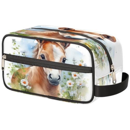 Tragbare Reise Kulturbeutel Blume Pferd Floral Animal Print Make-up Organizer Tasche Waschbeutel Große Toilettenartikel Kosmetik Fall für Frauen Männer Mädchen Junge, mehrfarbig, 10.5x4.4x5.3inch von TropicalLife