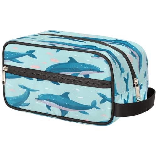 Tragbare Reise Kulturbeutel Cartoon Delphin Meerestiere Make-up Organizer Beutel Waschbeutel Große Toilettenartikel Kosmetikkoffer für Frauen Männer Mädchen Jungen, mehrfarbig, 10.5x4.4x5.3inch von TropicalLife